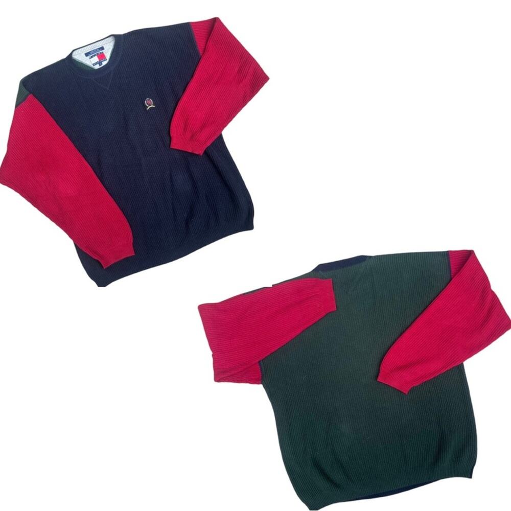 Vtg 90s Tommy Hilfiger Colorblocked Ribbed Preppy Sweater Men XL Ivy League
